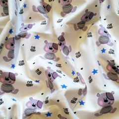 Пеленка фланель/байка BabyStarTex , белая/мишки Cute Teddy(серый), Мальчик, 110х90