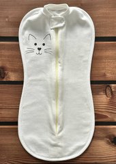 Пеленка-кокон на молнии BabyStarTex, футер, молочный/морда кошки, Унисекс