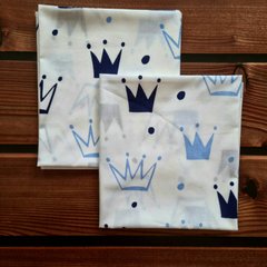 Пеленка польский хлопок BabyStarTex, 80x90 см, белая/короны голубые и черные, Мальчик, 90х80