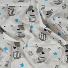 Пеленка польский хлопок BabyStarTex, 80x90 см, белая/мишки Cute Тедди серые, Мальчик, 90х80