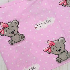 Пеленка польский хлопок BabyStarTex, 80x90 см, розовая/мишка герл, Девочка