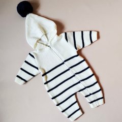 В'язаний комбінезон з капюшоном на блискавці 0889  Mari-Knit, молочний полоска, молочный, Унісекс, молочний, 74