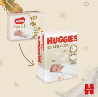 Підгузки Huggies Extra Care розмір 1 (2-5 кг), 1уп/22 шт, 1, 22 шт, 2-5 кг