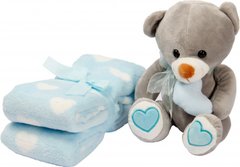 Подарочный набор для мальчика Lindo МТ004 игрушка Мишка и плед голубой, Мальчик