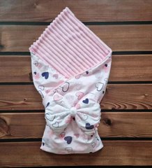 Конверт-плед для новорожденных (без утеплителя), розовый/сердечки розовые и синие, Девочка