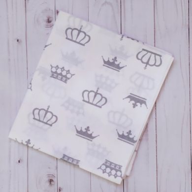 Пеленка польский хлопок BabyStarTex, 80x90 см, белая/серые короны, Унисекс, 90х80