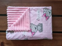 Плед дитячий з плюшу Babystartex, рожевий/рожевий ведмедик Герл, Дівчинка, 100*80, без утеплювача