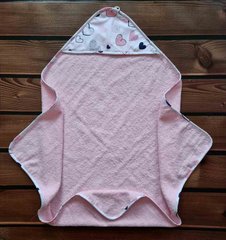 Уголок махровый после купания BabyStarTex, розовое/сердечки розовые и синие, Девочка, 80х80 см