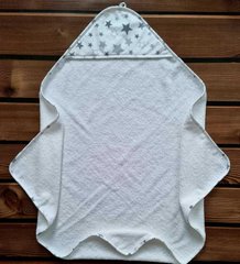 Кутник махровий після купання BabyStarTex, біле/зірки сірі та білі, Унісекс, 80х80 см