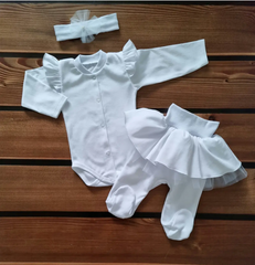 Комплект на виписку для дівчинки боді повзунки пов'язка Babystartex, інтерлок, білий, Дівчинка, Білий, 56-62